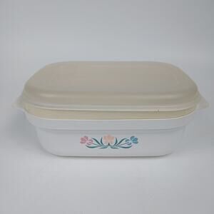 Anchor Hocking Vtg Floral 2.5 QT Casserole Dish With‎ Lid And Insert